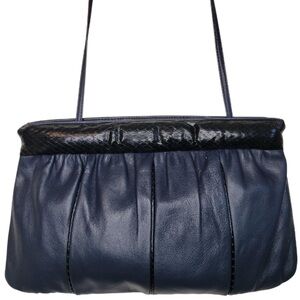 Vintage Andé Navy Blue Clutch Crossbody Bag with Black Snakeskin Trim